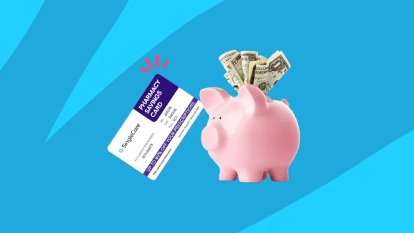 A piggy mound and SingleCare savings poster