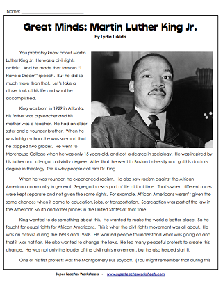Reading Sense Articles - Martin Luther King, Jr.
